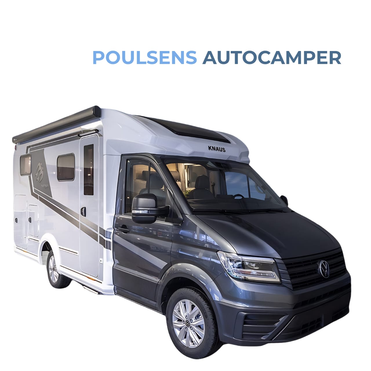 Vue extérieure avant du camping-car semi-intégré Knaus VAN TI PLUS 650 MEG Platinum Selection 2026 avec design moderne et jantes VW Lismore