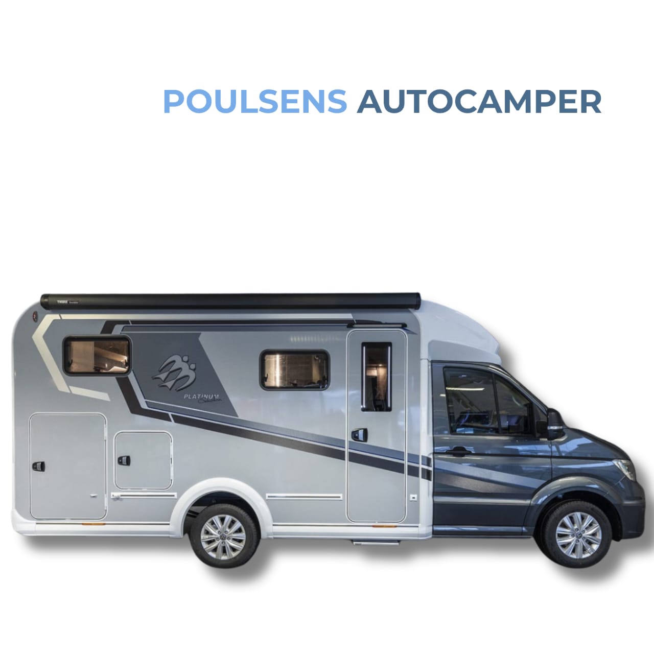 Vue extérieure de côté  du camping-car semi-intégré Knaus VAN TI PLUS 650 MEG Platinum Selection 2026 avec design moderne et jantes VW Lismore